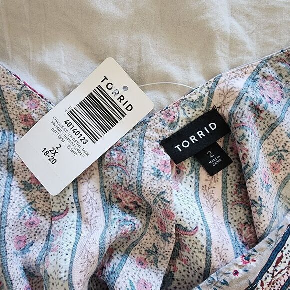 New Torrid Challis Stitch Vintage Striped‎ Florals pink tank womens 2 2X 18-20 - Picture 4 of 5